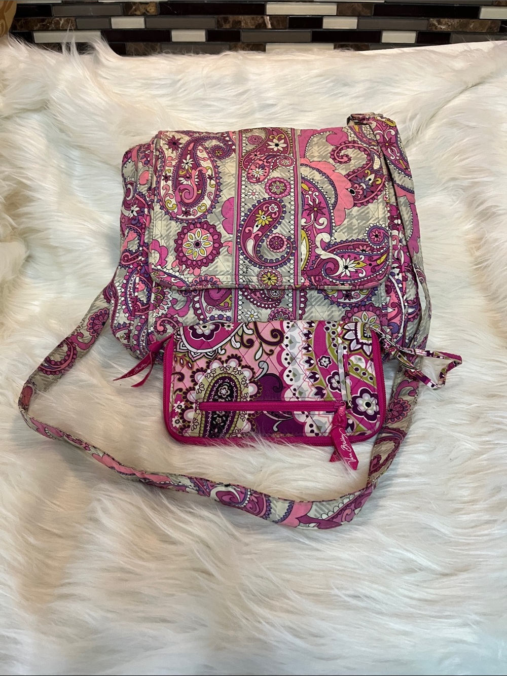 Vera Bradley Pink Paisley Quilted Crossbody with Matching Wallet